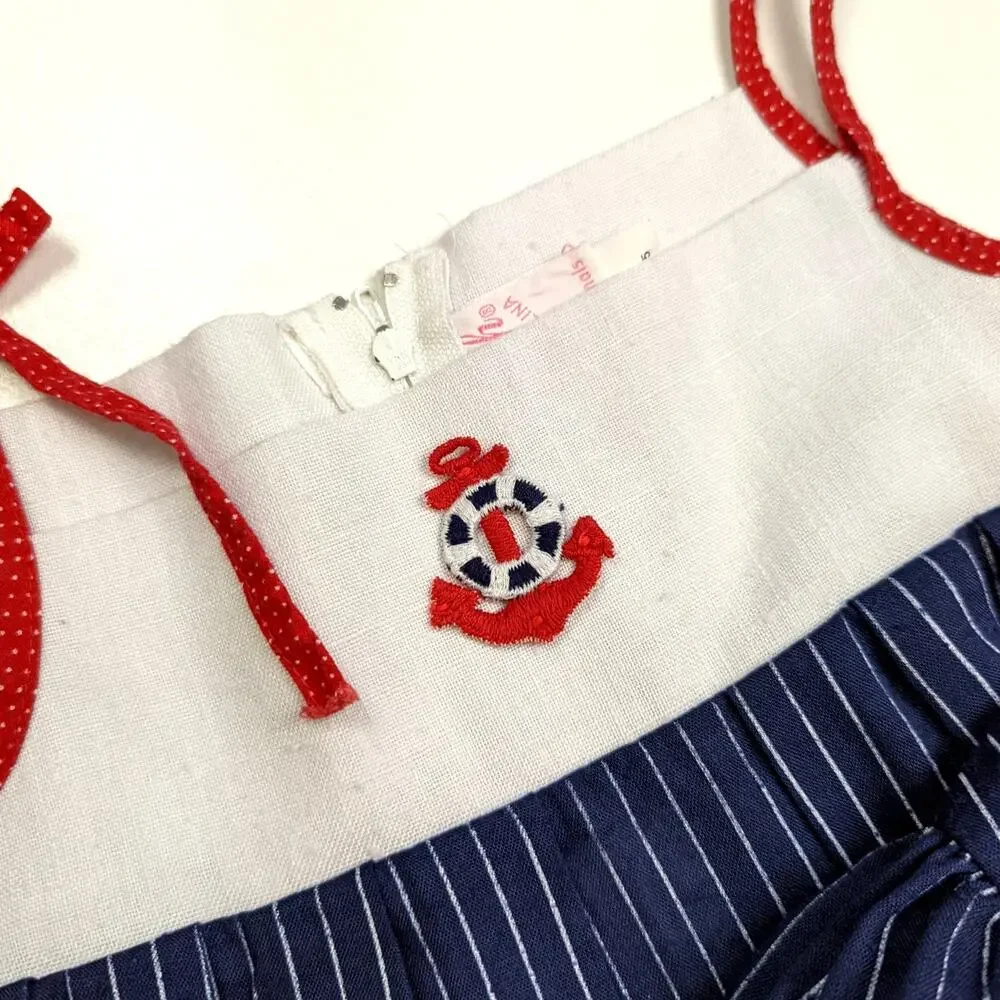 Vintage Ruth of Carolina Dress Girls Sz 6 Navy Sailor Nautical Bolero 80s
